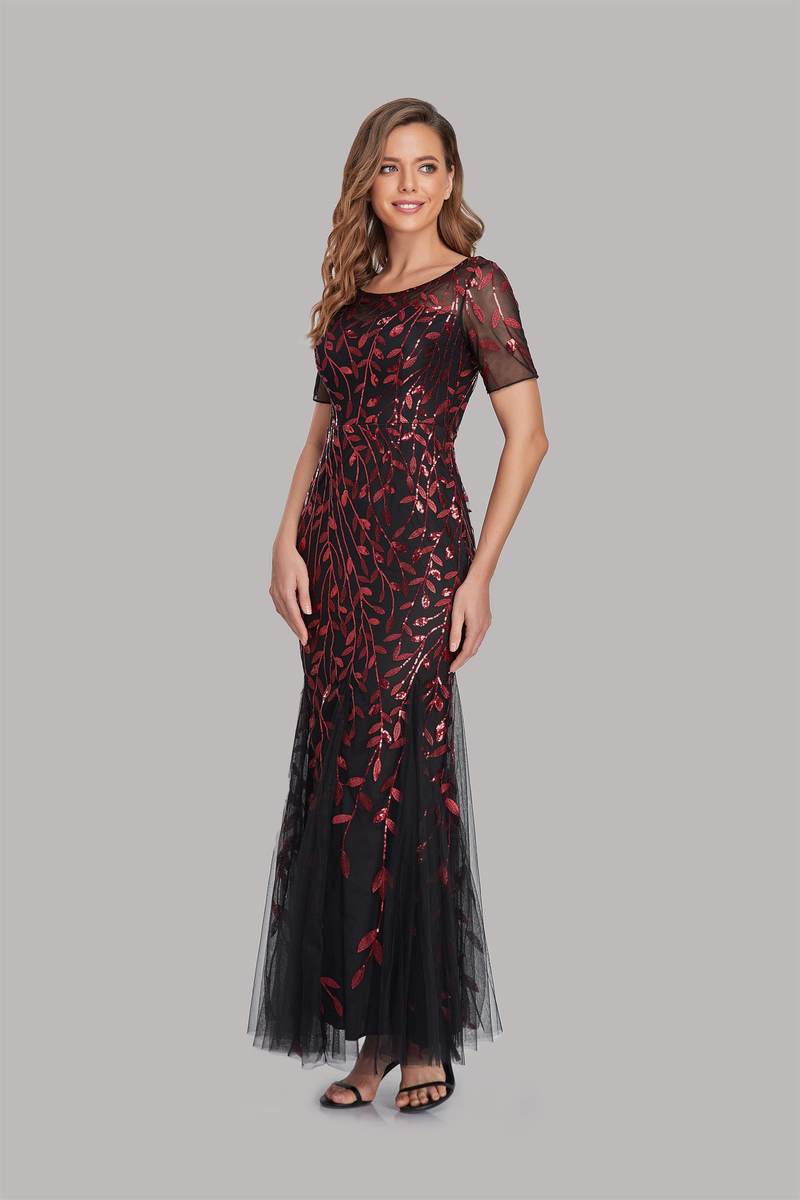 Plus Size Evening Dresses Mermaid O Neck Short Sleeve Lace Appliques Tulle Long Party Gown Robe Soiree Sexy Formal Dress Vestido_voghion.com