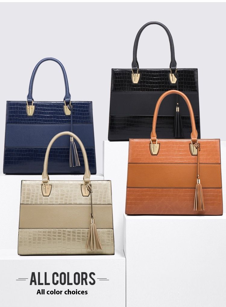New Large Capacity Crocodile Pattern Handbag Fashionable Tassel Bag Trendy Single Shoulder Diagonal Four Piece Set Mother Bag_voghion.com