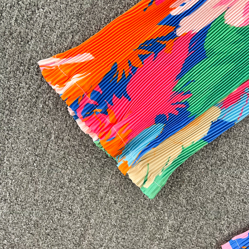 Modesæt til kvinder afslappet løs langærmet enkeltradet skjorte i to dele sæt højtaljede slankende tie-dye printede brede ben bukser_voghion.com
