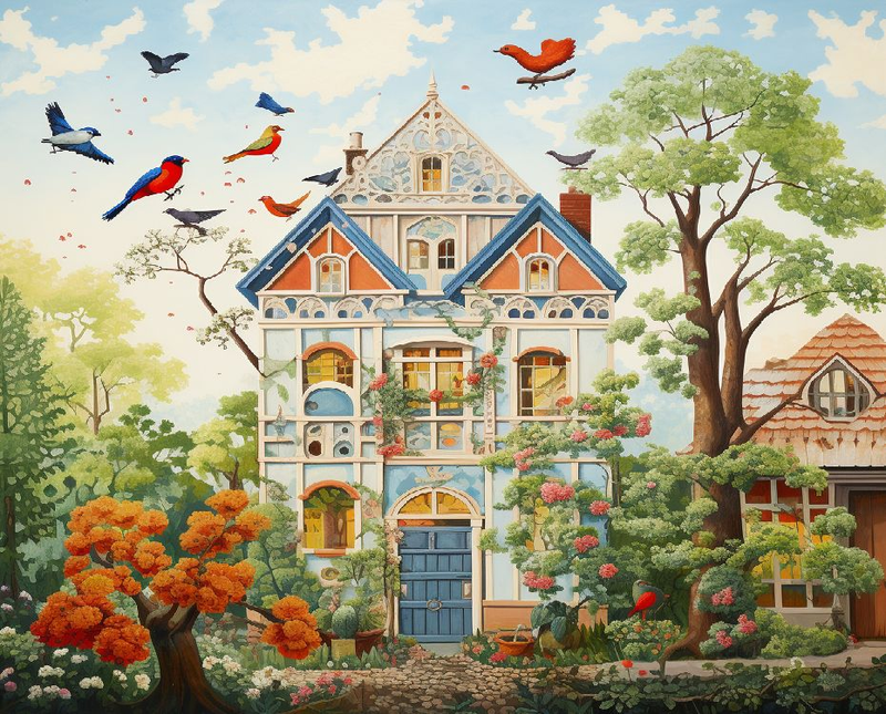 PhotoCustom 5d diamant schilderij volledige ronde boor diamant borduurwerk mooie cartoon huis landschap diamant mozaïek foto_voghion.com