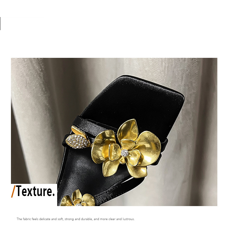 Damenschuhe Strass-Sandalen Metall-Blumenschnalle High Heels Quadratische Zehenpartie Elegante High Heel-Sandalen_voghion.com