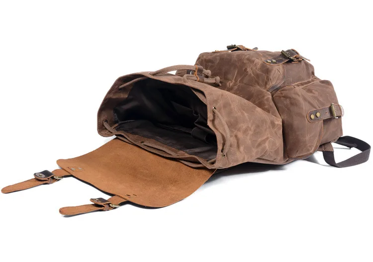 Mochila para cámara SLR impermeable de lona encerada multiusos El compartimento para cámara desmontable independiente es adecuado para viajes, Leis_voghion.com