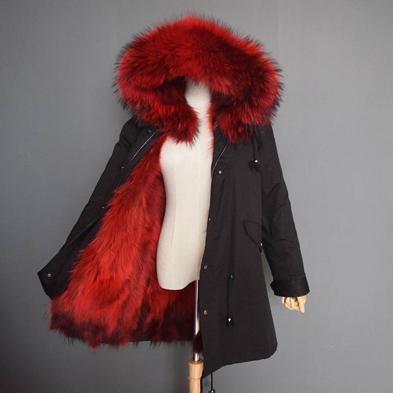 Parka in vera pelliccia di procione con colletto foderato, taglia grande, da donna_voghion.com