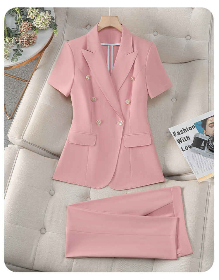 Damenbekleidung Rosa Anzug Damen Sommer Dünne Arbeitskleidung Berufskleidung Temperament Göttin Stil Arbeitskleidung_voghion.com