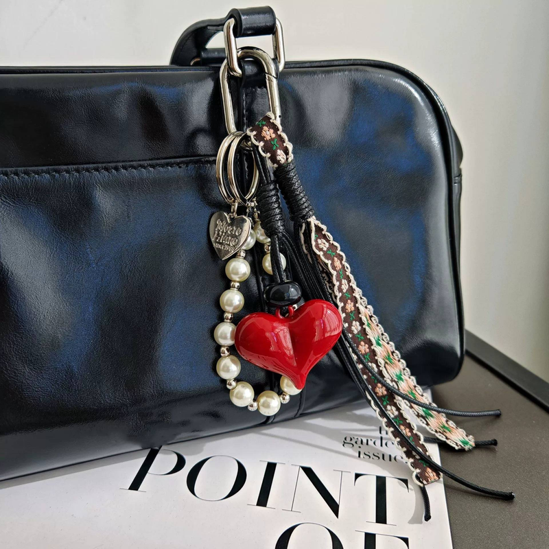 Braided Rope Vintage Angora Red Bread Tassel Gilt Pendant Keychain Pendant_voghion.com