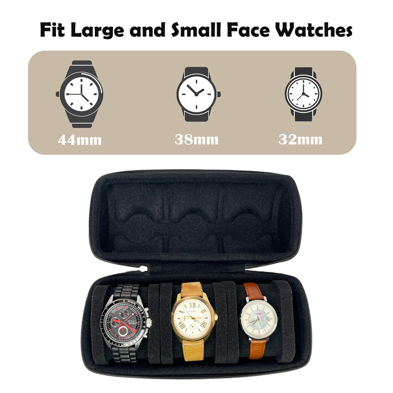 Watch Travel Case, Hard Zipper Watch Carry Box Display And Organizer, With Anti-move Soft Scratch-free Soft Pillow Fit Small And Large Watches_voghion.com