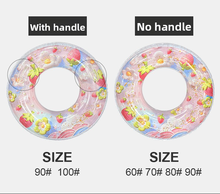 Cartoon Strawberry Inflatable Ring - Thickened PVC Swimming Float For Beginners & Adults (Glitter Design Water Play & Pool Safety)_voghion.com
