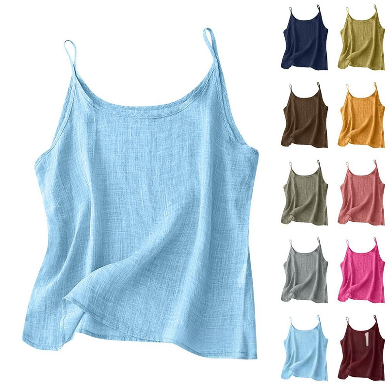 Damenbekleidung Vintage Leinen-Camisole-Top für Damen – atmungsaktive ärmellose Sommerbluse, lockere Passform, weiche Baumwollmischung, 12 Farben (S-XXXXXL)_voghion.com