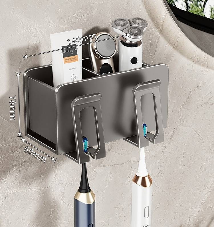 Gun Grey Wall-Mounted Toothbrush Holder With Detachable Toothpaste Squeezer & Matching Cups - Space-Saving Bathroom Organizer For Family Of 2/3/4_voghion.com