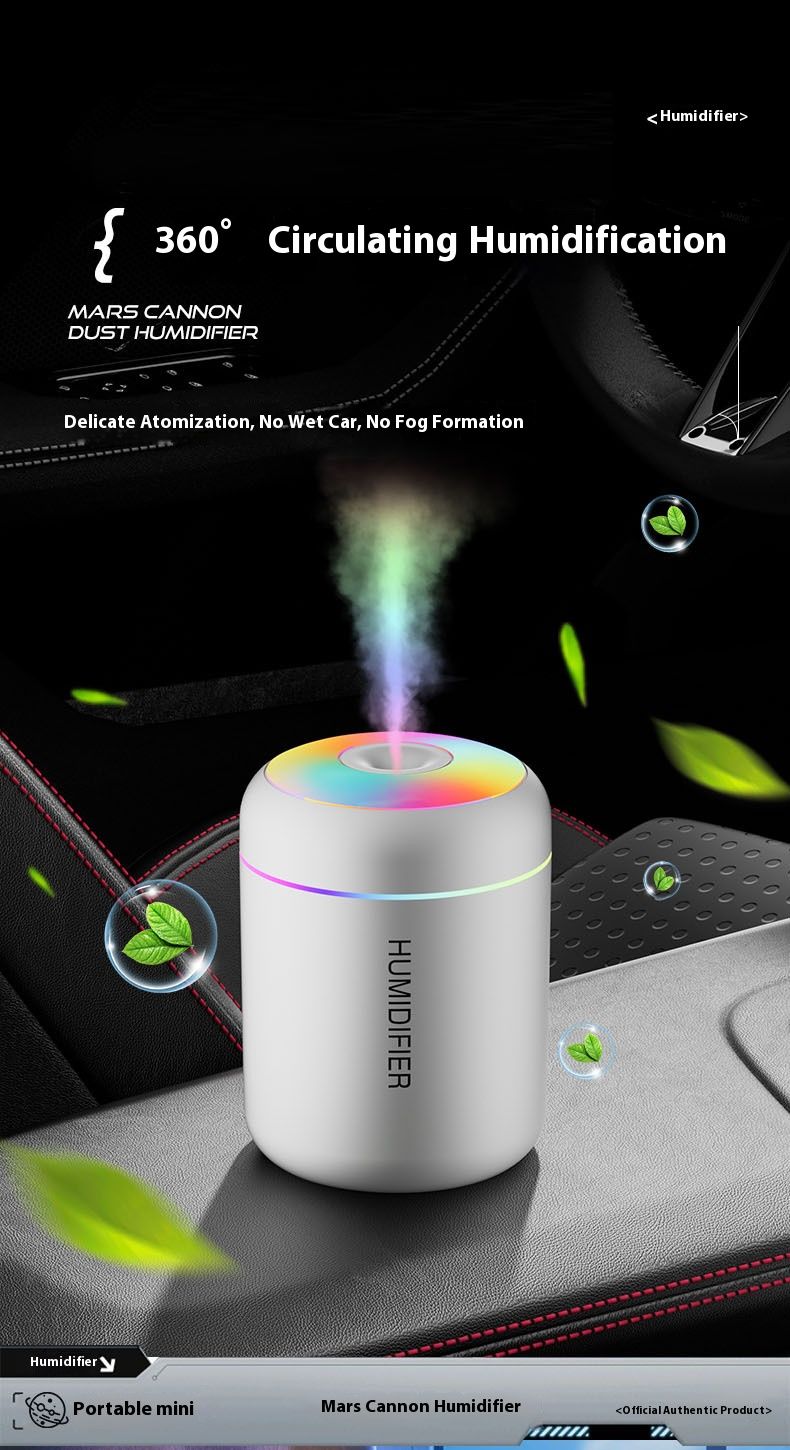 Humidificateur Mars Mini Pro – Brume froide ultrasonique USB portable pour voiture et chambre, réservoir de 500 ml, lumière d'ambiance LED 7 couleurs, 36 dB silencieux_voghion.com