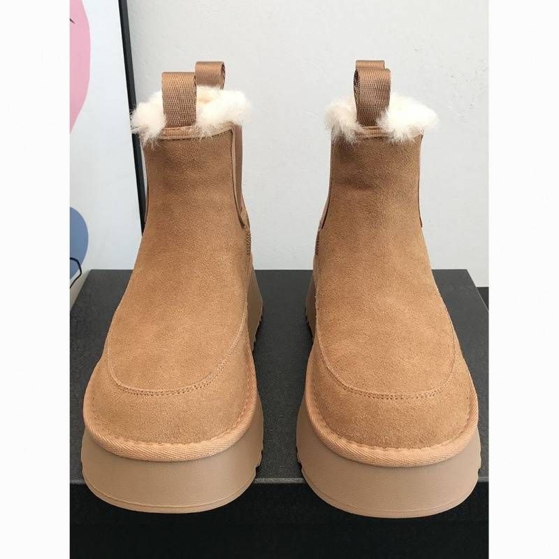 Women's Winter Snow Boots Chunky Chelsea Boots With Fleece Lined, 5cm Platform, Slip-On Warm Casual Booties In Khaki & Fawn Brown_voghion.com