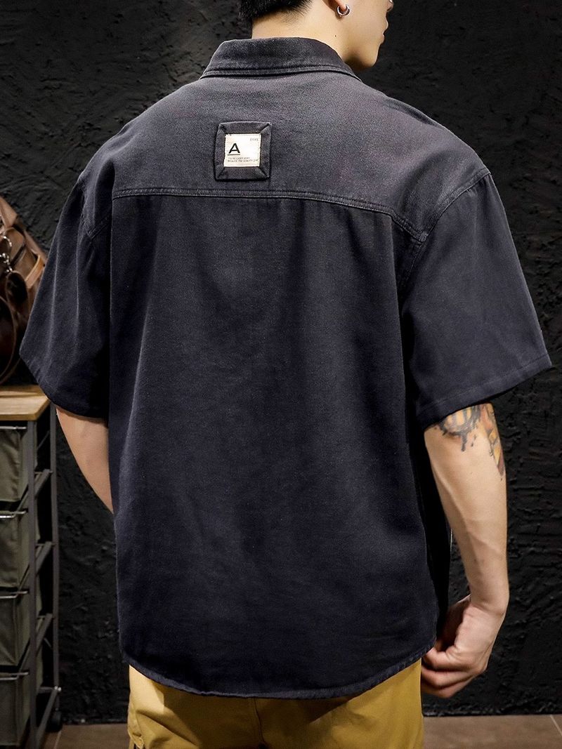 Abbigliamento da uomo taglie forti, camicia a maniche corte, giacca casual ampia con due tasche._voghion.com