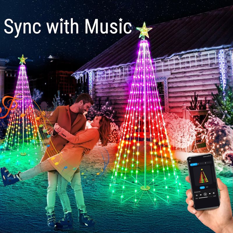 6.5FT Smart RGB Christmas Cone Tree - 295 LED App Control Lighted Tree, Color Changing Music Sync Waterproof Prelit Xmas Tree For Indoor Outdoor_voghion.com