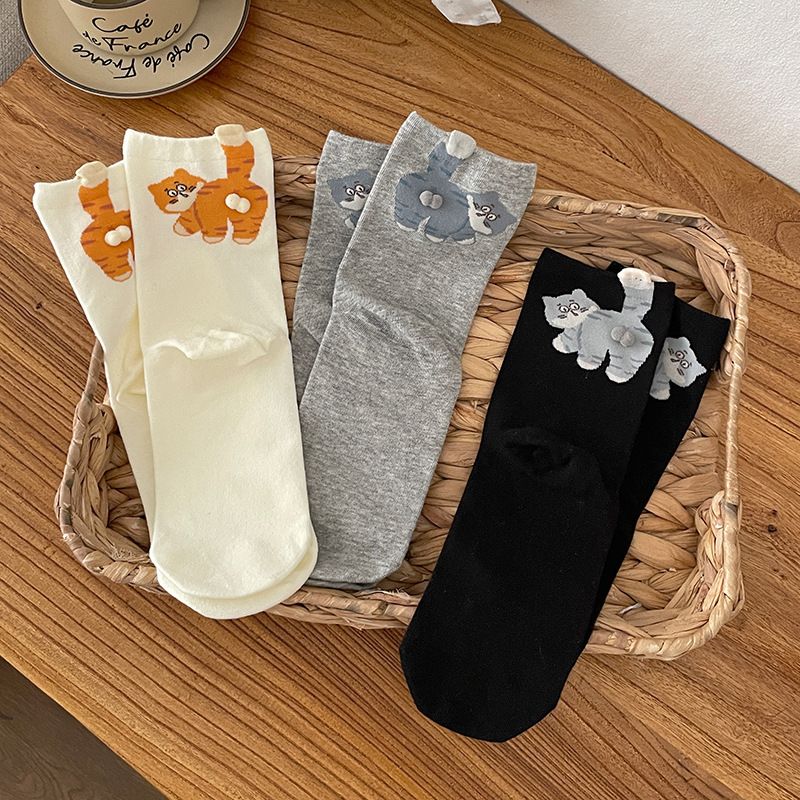 Calzini divertenti originali a forma di gatto con uova, calzini tubolari da donna, calzini di cotone alla moda primaverili e autunnali, simpatici calzini senza ossa a forma di animale_voghion.com