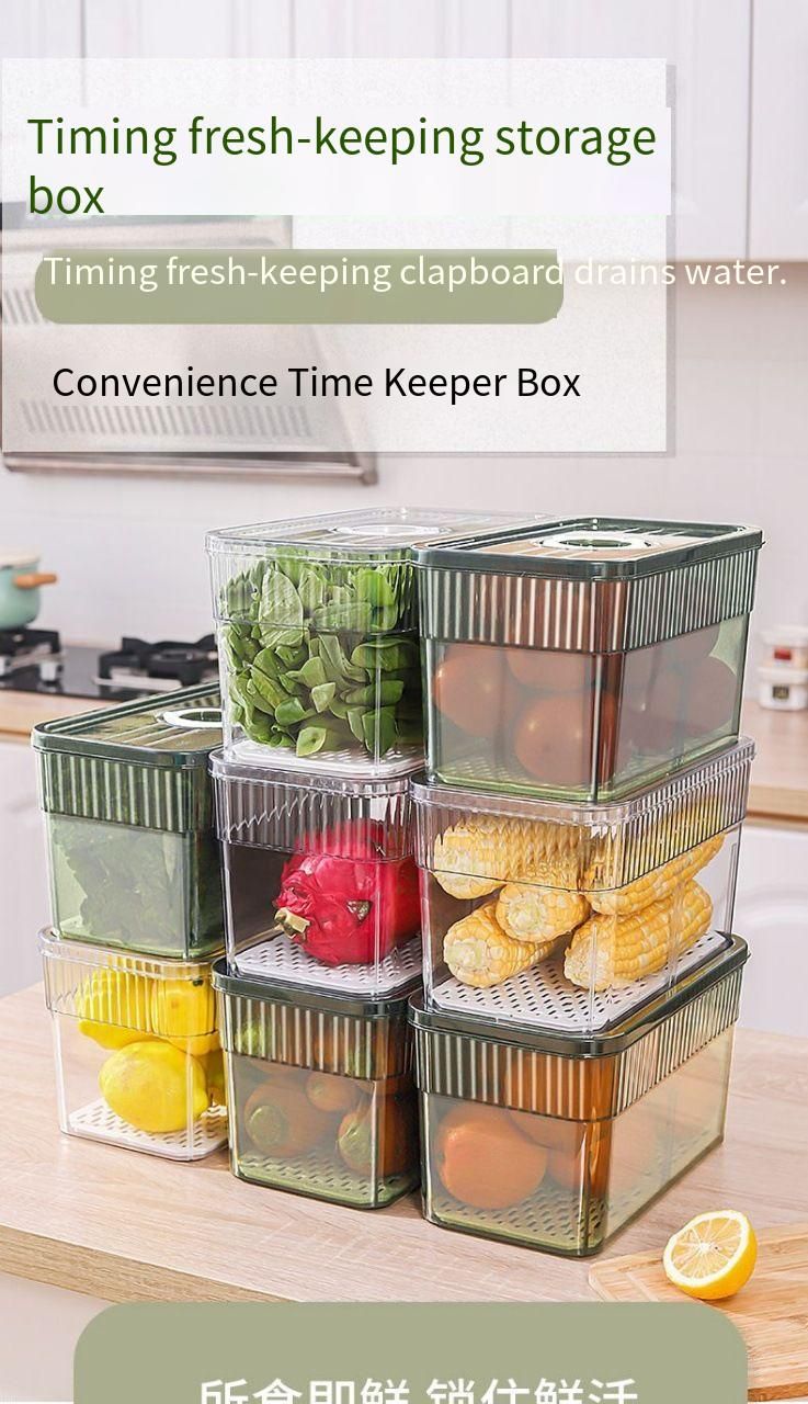 Fresh-Keeping Storage Kitchen Refrigerator Timer Fruit Bento Vegetable Organizer Refrigerated Frozen Sealed Draining Box_voghion.com
