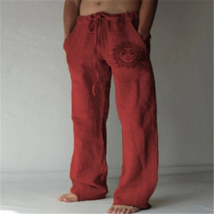 Man's clothing Men's new drawstring elastic cotton hemp loose casual pants_voghion.com