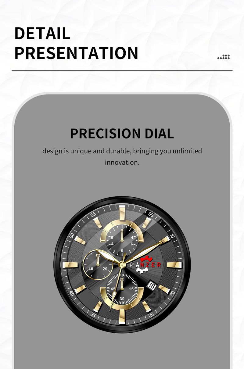 PANZER Fashion Herrenuhr mit großem Zifferblatt und Stahlarmband, Drei-Augen-Kalender, Sechs-Pin-Quarzuhr, Business-Uhr für Herren_voghion.com