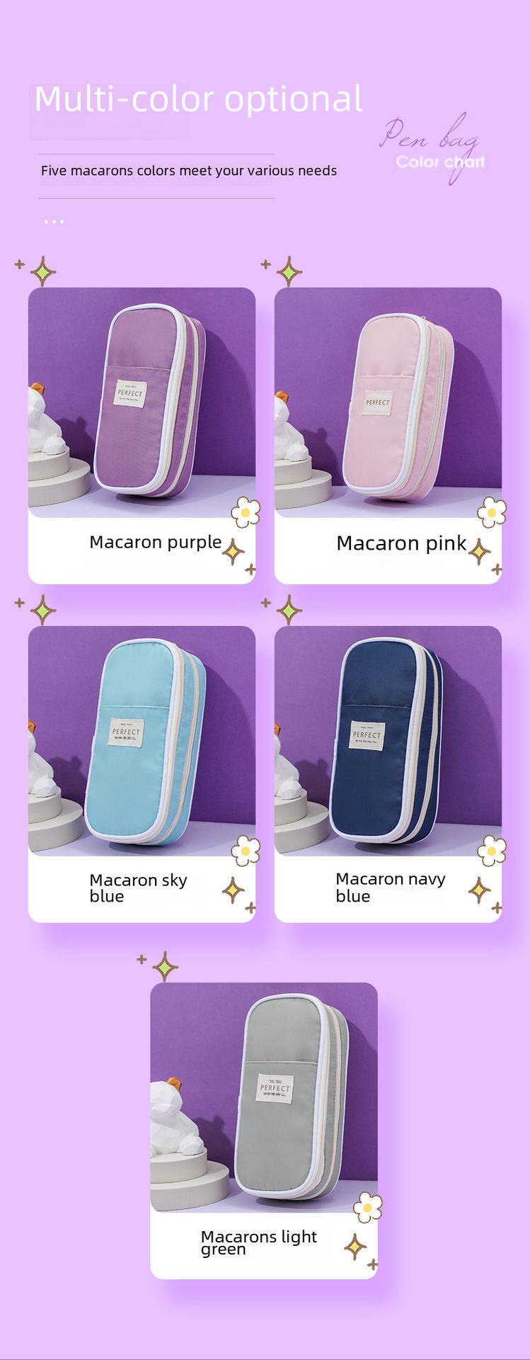 Cross-border Macaron Composite Cloth Pencil Case Large Capacity ins Japanese Student Multifunctional Pencil Case Simple Pencil Case Wholesale_voghion.com