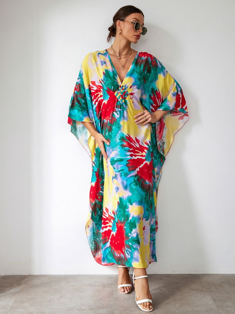 Bohemian katoenen maxi-jurk – oversized strandjurk, zwierige tuniek voor dames, plus-size zwembroek met levendige prints_voghion.com