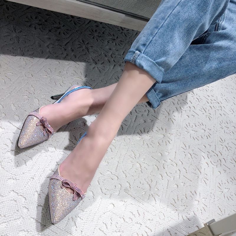 Women's Summer New Water Diamond Pointed Headed Sandals with Thin Hollow Elastic Band, High Heels, Wedding Shoes,_voghion.com