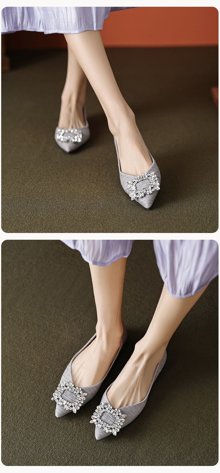 pointed Single Shoes Women's Flat Bottom Shallow Mouth Beanie Shoes Rhinestone Soft Sole Large Size Women's Shoes_voghion.com