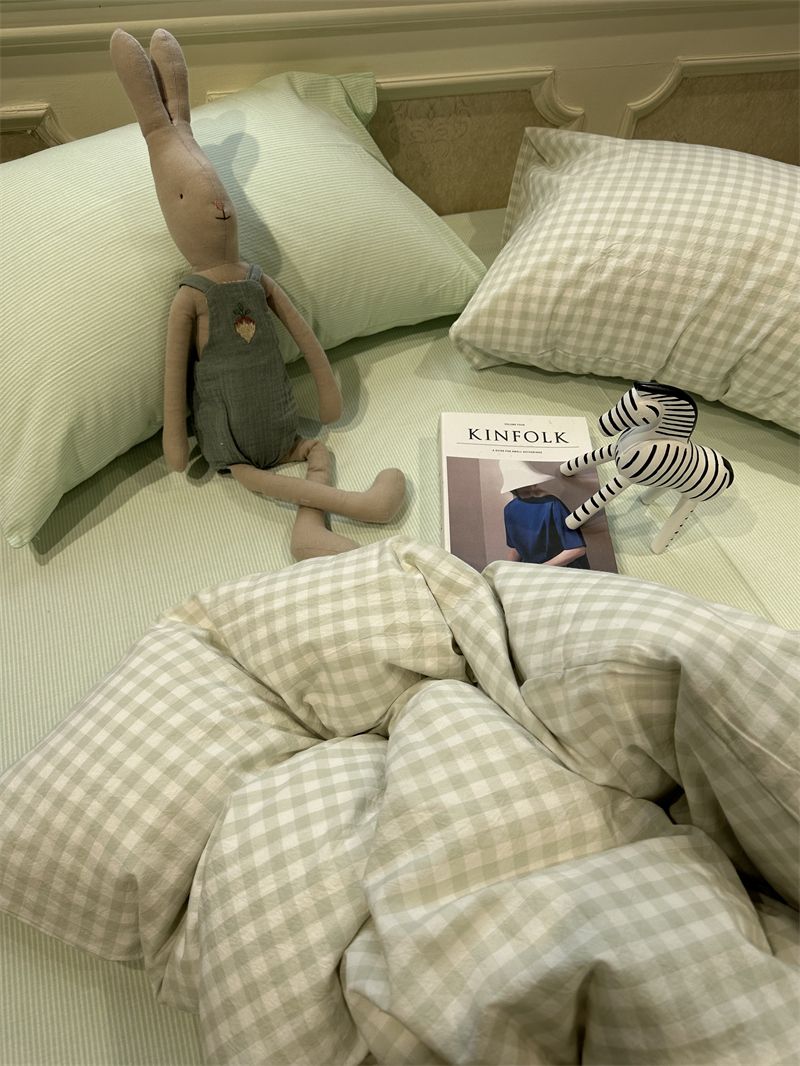 Minimalist Japanese Style Gray Plaid Bedding 100% Cotton 1.5m 1.8m Student Dormitory Duvet Cover Set 1.2m_voghion.com
