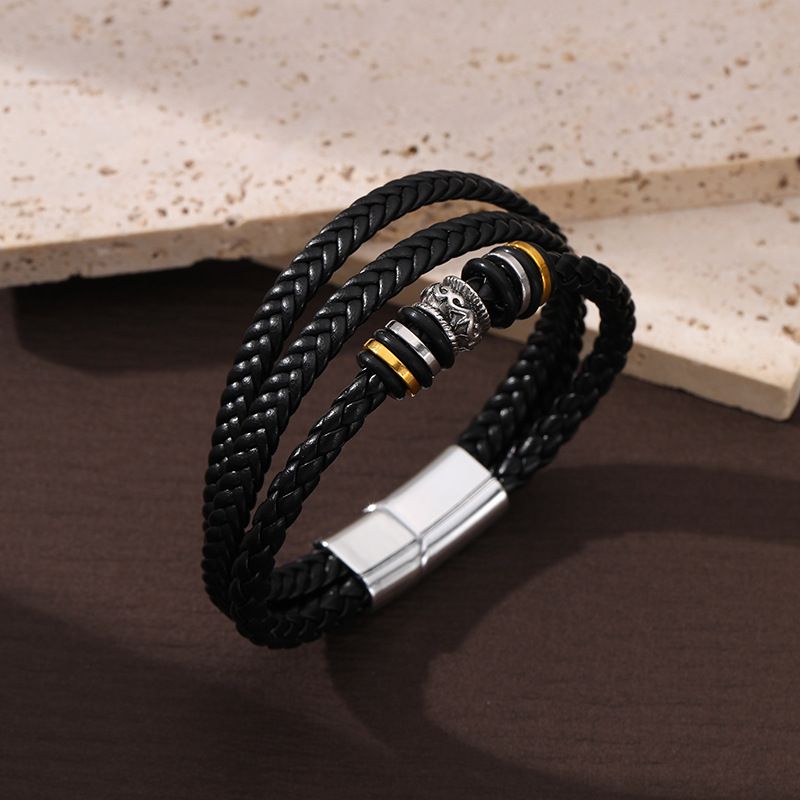 Cross Border Foreign Trade Ethnic Style Bracelets For Men Multi Layer Braided Leather Rope Magnetic Buckle Jewelry_voghion.com
