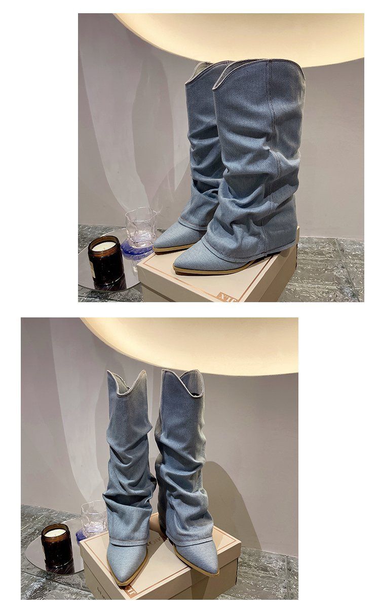 Moteriški ilgi aulinukai su smailiais kulnais, vesterno stiliaus kaubojiški aulinukai, didelių dydžių, storais kulnais, kelnių stiliaus, batai su aukštu kulnu, moterims_voghion.com