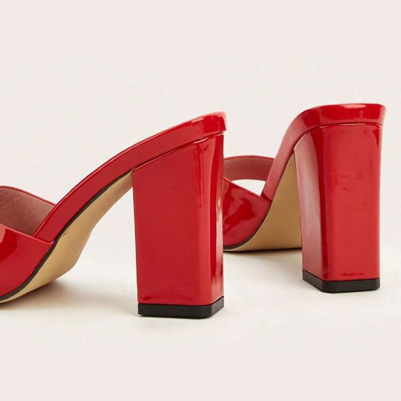 Square Head One Line High Heels Slipper Woman_voghion.com