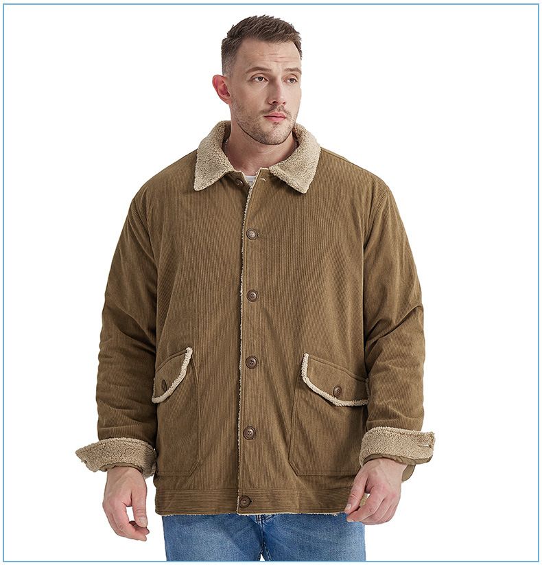 Men's Plus-Size Corduroy Winter Jacket – Lambswool-Lined Thick Coat For Cold Weather_voghion.com