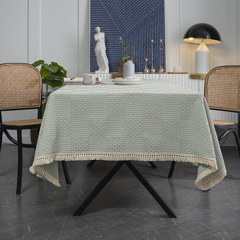 Tovaglia jacquard, tovaglia con nappe in tinta unita, tè pomeridiano per la casa rurale in stile americano, tavolo da pranzo e tavolino da caffè_voghion.com