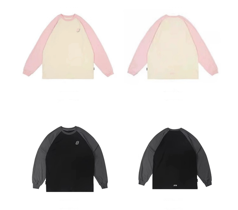 Mann kleidung der Schwere Klett stickerei langarm T-shirt jungen mode marke reine baumwolle lose paar_voghion.com