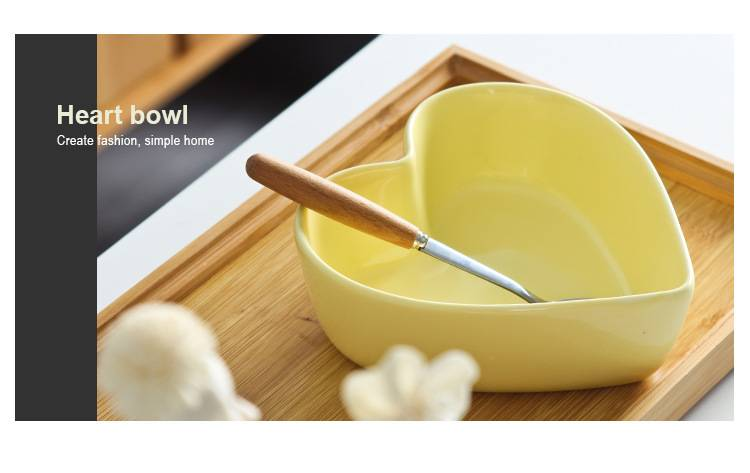 Bol în formă de inimă, bol ceramic în formă de inimă, bol pentru ouă fierte la abur, bol pentru salată de desert de culoarea bomboanelor_voghion.com