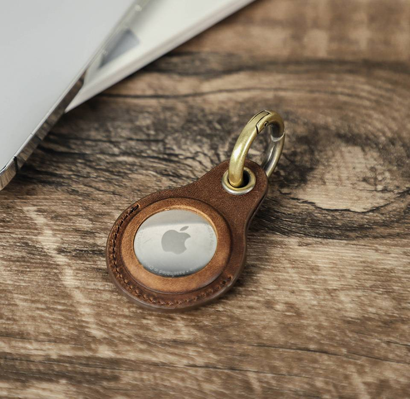 Applicable airtag protective cover head layer cowhide pet anti-lost keychain location tracker leather case_voghion.com