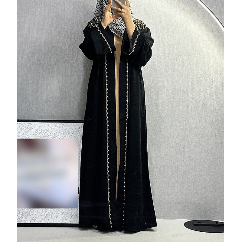 Stílusos és elegáns hímzett gyöngyös kardigán muszlim Abaya_voghion.com