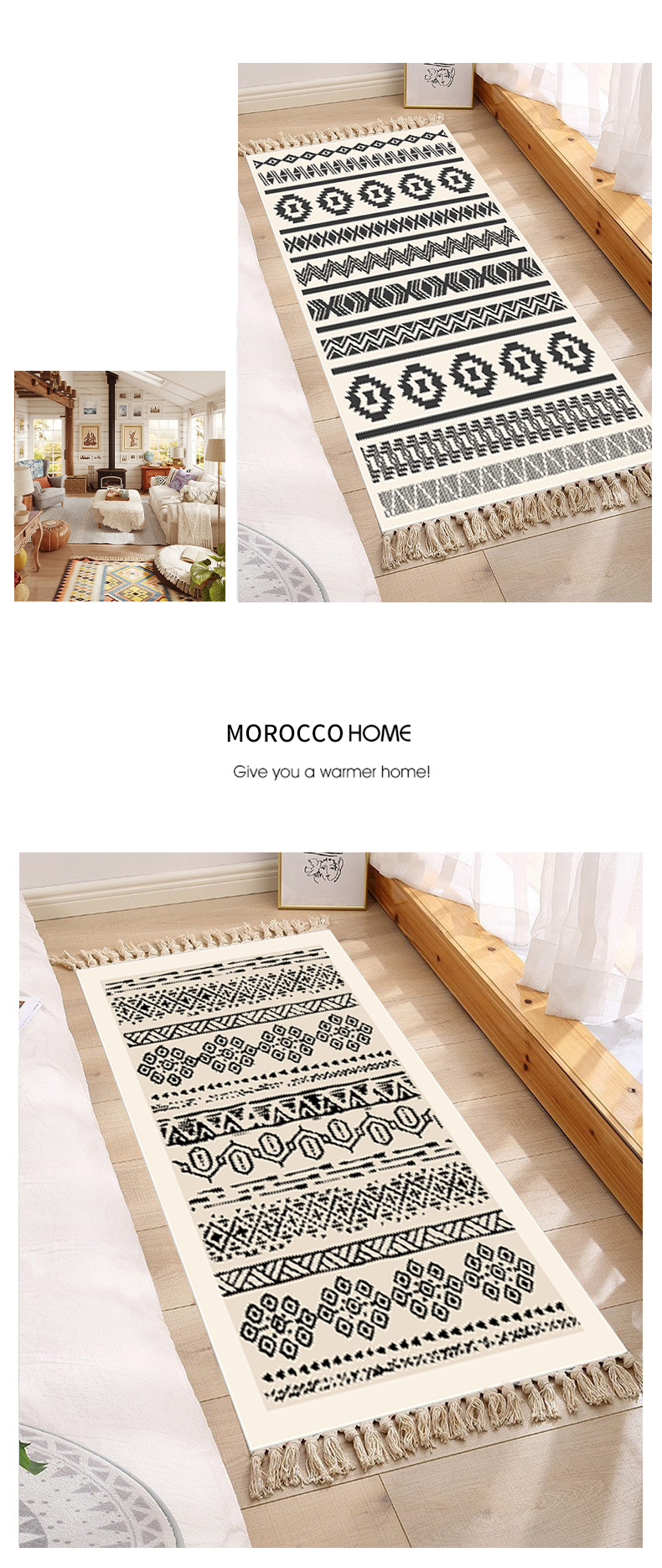 Home Textile Moroccan Corrugated Polyester Cotton Handmade Tassel Woven Carpet Plain Simple Spring And Summer Outdoor Picnic Camping Blanket_voghion.com