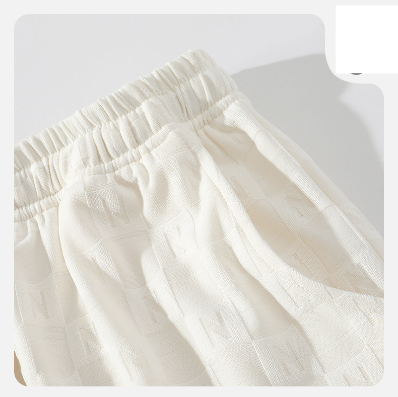 Roupas masculinas novas calças casuais japonesas soltas versão pública jacquard letra N shorts calças de basquete de seda gelo_voghion.com