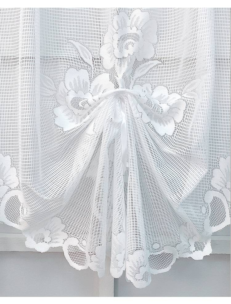 Lace Sheer Curtain For Doors & Windows - 100% Polyester Sun Filtering Drapes For Study Room, Balcony, Porch - White/Beige Boho Cafe Curtains_voghion.com