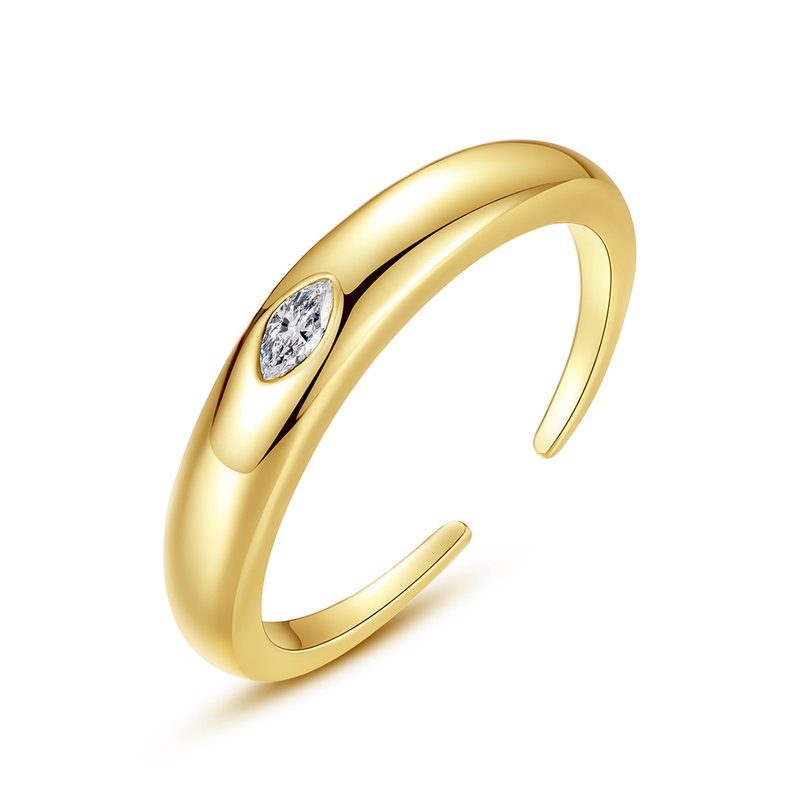 Anello aperto geometrico da donna, anello minimalista regolabile in oro con zircone, pezzo alla moda e impilabile per l'uso quotidiano._voghion.com