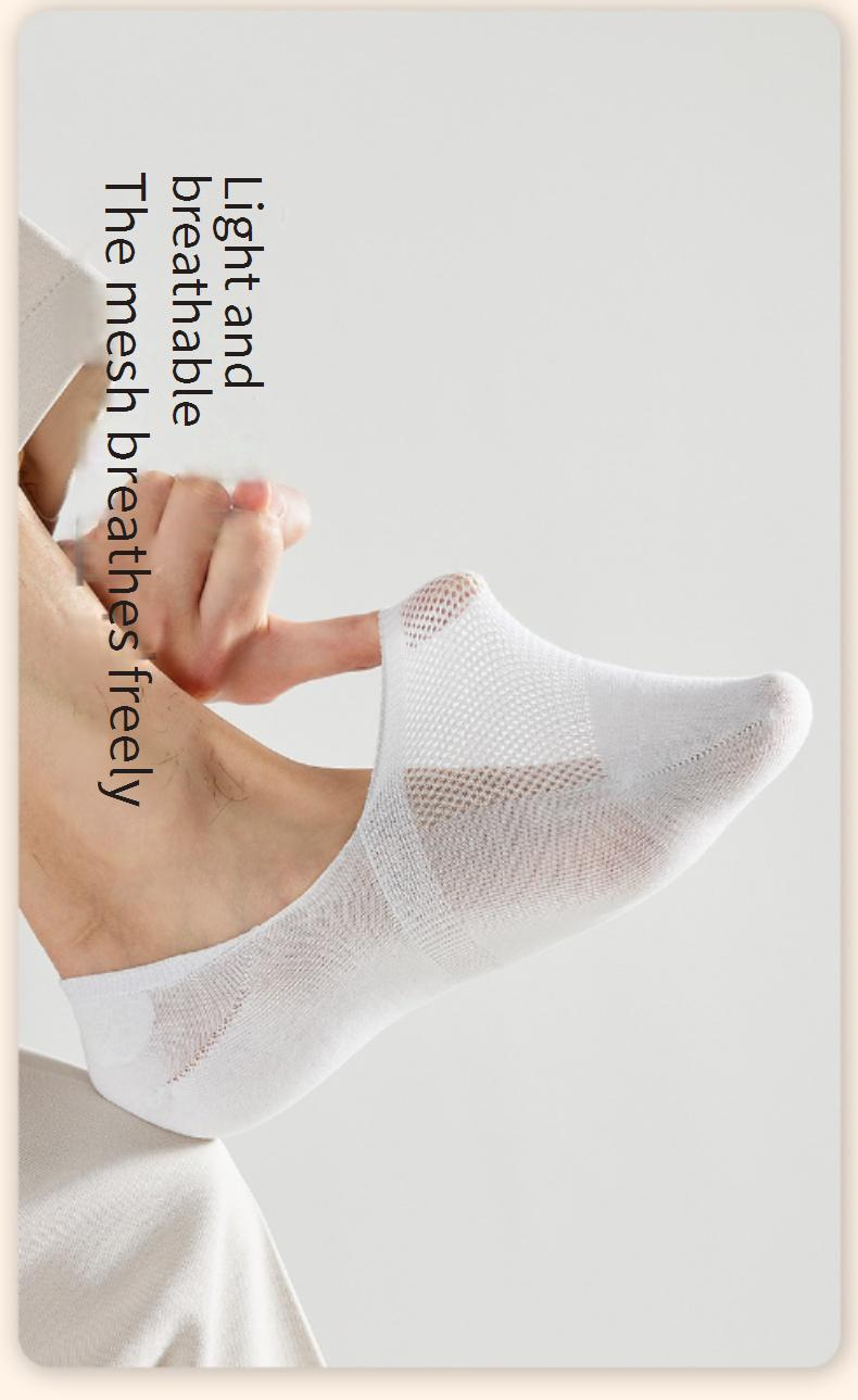 Men's Socks Summer Shallow Invisible Socks Thin Mesh Silicone Non Slip Men's Socks Solid Color Cotton Socks Boat Socks Men's Short Socks_voghion.com