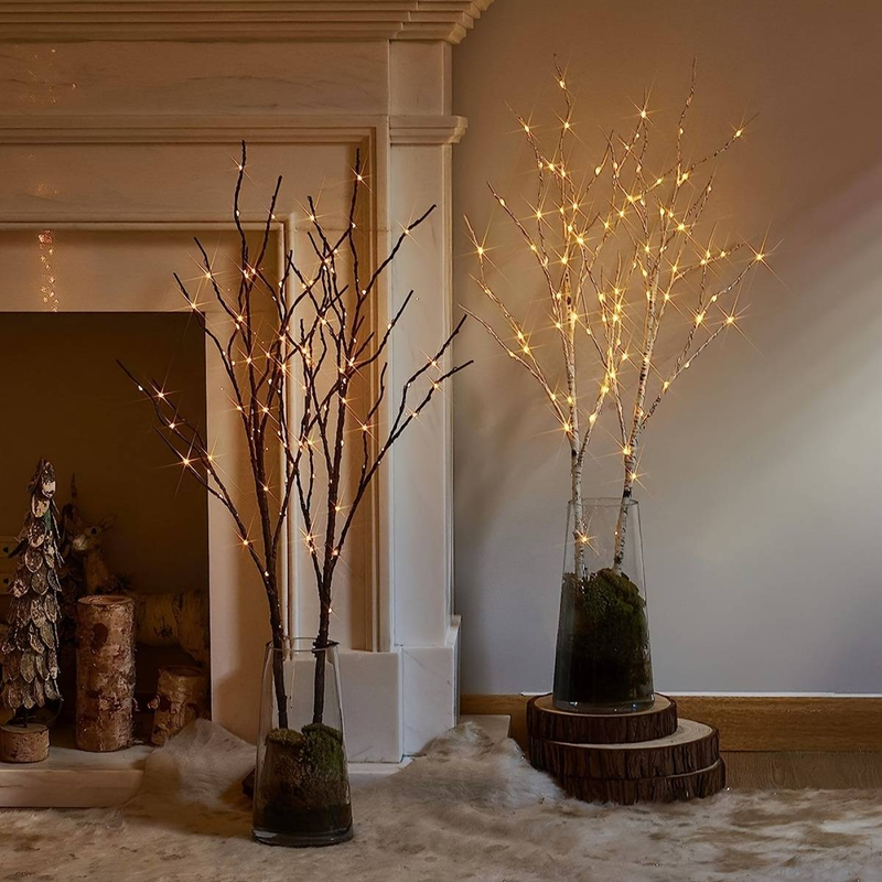 Lámpara de rama de abedul iluminada con 50 LED, funciona con pilas, árbol artificial realista para Navidad y decoración del hogar, disponible en tamaños de 80 cm (pilas no incluidas)._voghion.com
