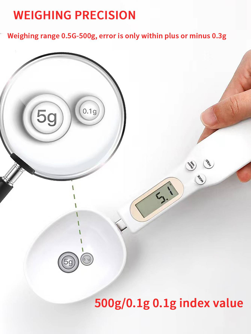 A Digital Kitchen Scale With Spoon, LCD Display, 0.1g-500g Accuracy, Battery-operated, Non-rechargeable Button Cell, Battery-operated Mode, Suitable For Car Detailing, Cooking, Baking And Portion Control - Battery Not Included In Package_voghion.com