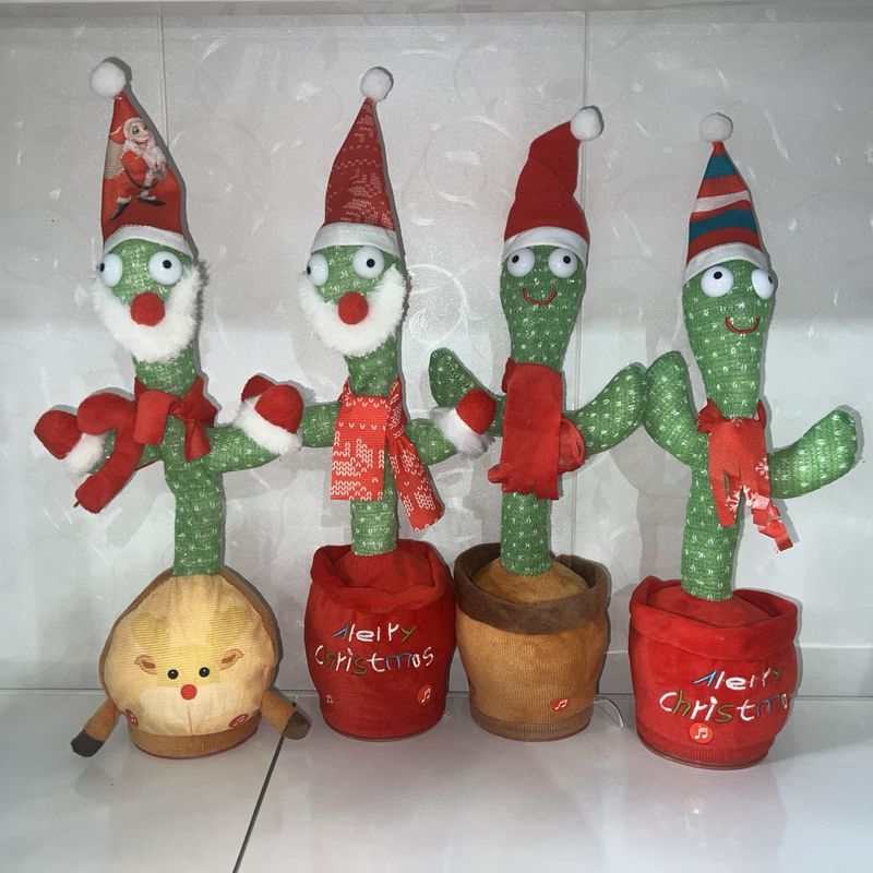Sprechende Weihnachts-Kaktus-Plüschpuppe – Festliche Weihnachtsdekoration, einzigartiges Kaktus-Spielzeug mit Soundeffekten, weiche PP-Baumwollfüllung (Rot/Grün/Hirsch-Design)_voghion.com