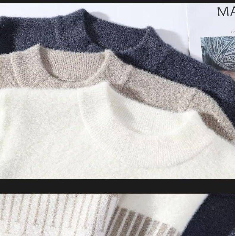 Maglione a collo alto in misto visone di alta qualità – Maglia invernale spessa (M-3XL, grigio/beige/bianco, strato di base termico streetwear)_voghion.com