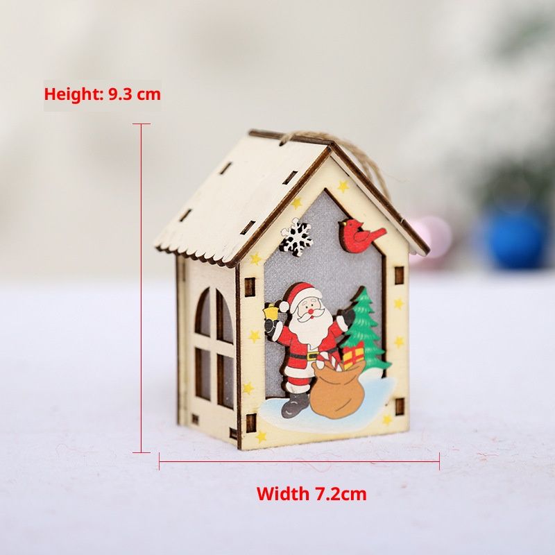 Handgefertigte Weihnachtsornamente aus Holz – Leuchtende, hohle Baum- und Hausdekoration mit Weihnachtsmann-, Rentier- und Schneemannmotiven –_voghion.com