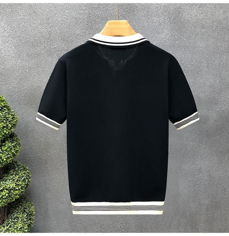 Maglietta estiva da uomo, a maniche corte, con scollo a V e colori a contrasto, vestibilità slim, polo con risvolto e maglia testurizzata_voghion.com