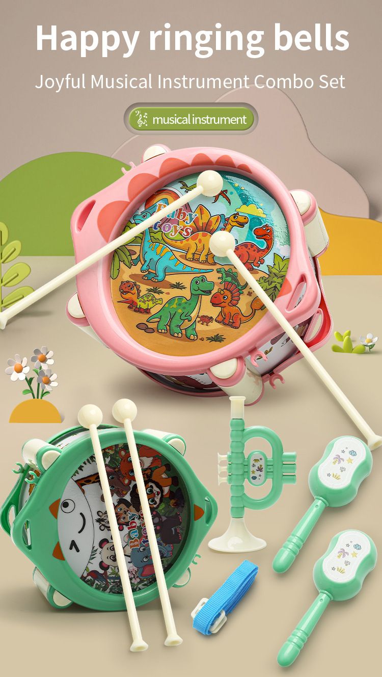 Nytt trommepuslespill for barn, tidlig utdanning, dobbeltsidig slagverkstromme, 1-3 år gammel babygutt og jente, musikkinstrument, musikkleketøy_voghion.com