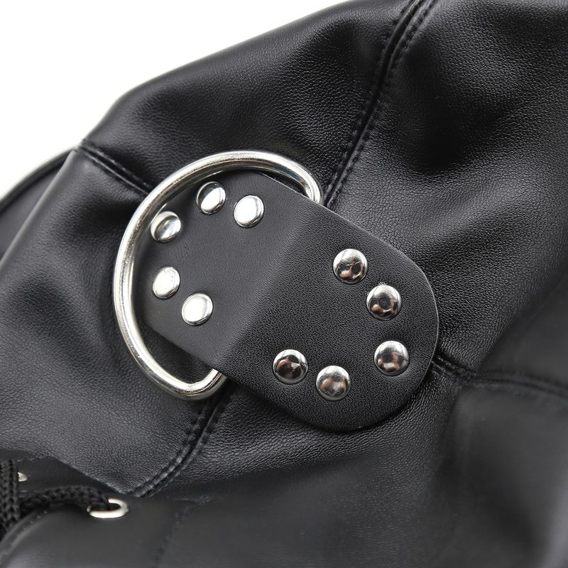 BDSM Zipper Mouth Hood With Eye Openings - Adjustable Leather Face Mask For Adult Role Play & Fetish (Black)_voghion.com