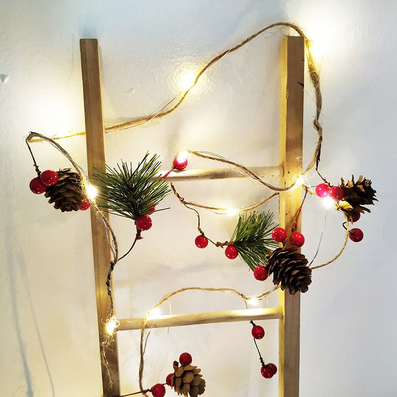Guirnalda de luces LED navideñas artesanales con forma de piña, 20/30 bombillas de color blanco cálido, 2 m/3 m, para decoración interior y exterior, para el hogar, fiestas, ventanas, árboles, etc._voghion.com