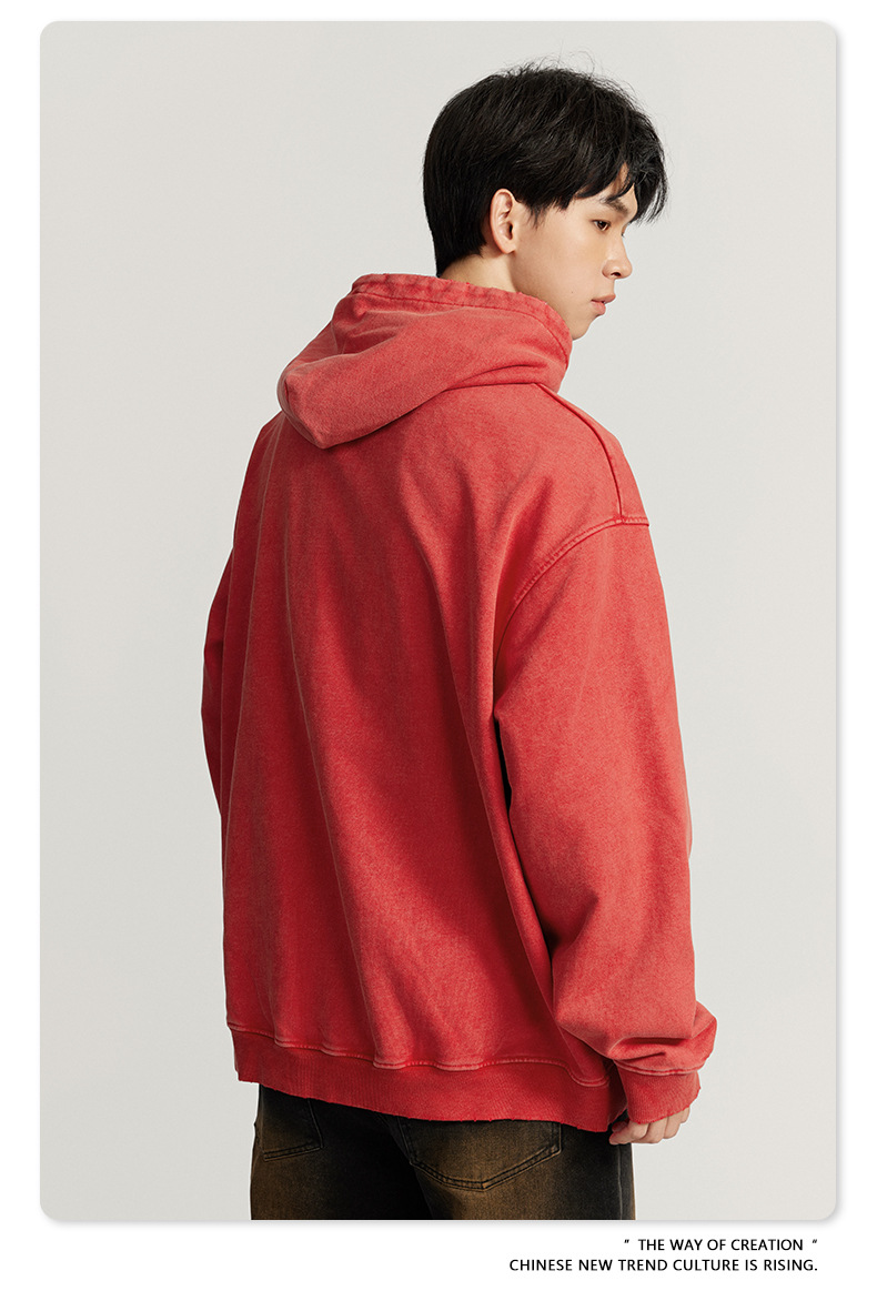 Herrenbekleidung Kapuzenpullover mit verwaschenem Batik-Print, Retro-Street-Chic, Baggy-Top_voghion.com